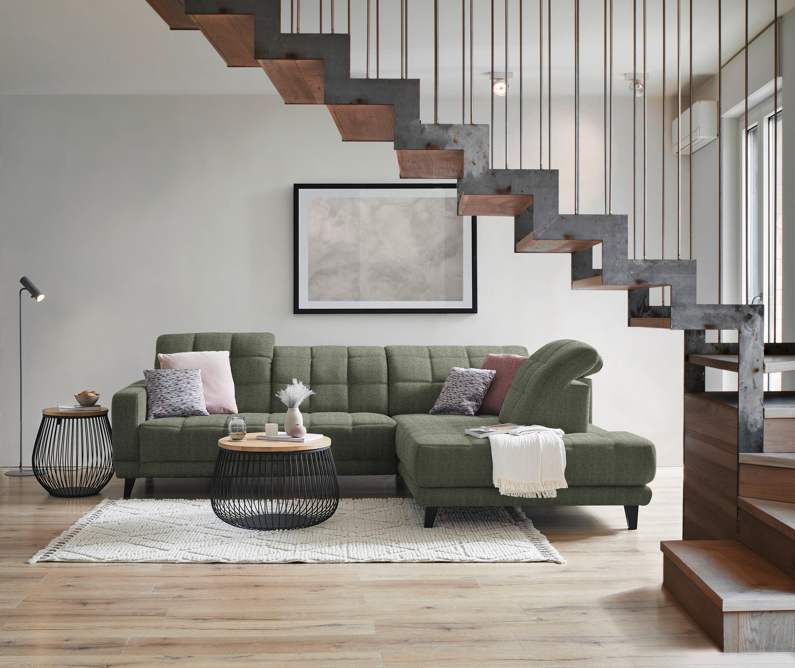 ECKSOFA in Webstoff Grün  - Schwarz/Grün, Design, Holz/Textil (302/216cm) - Xora