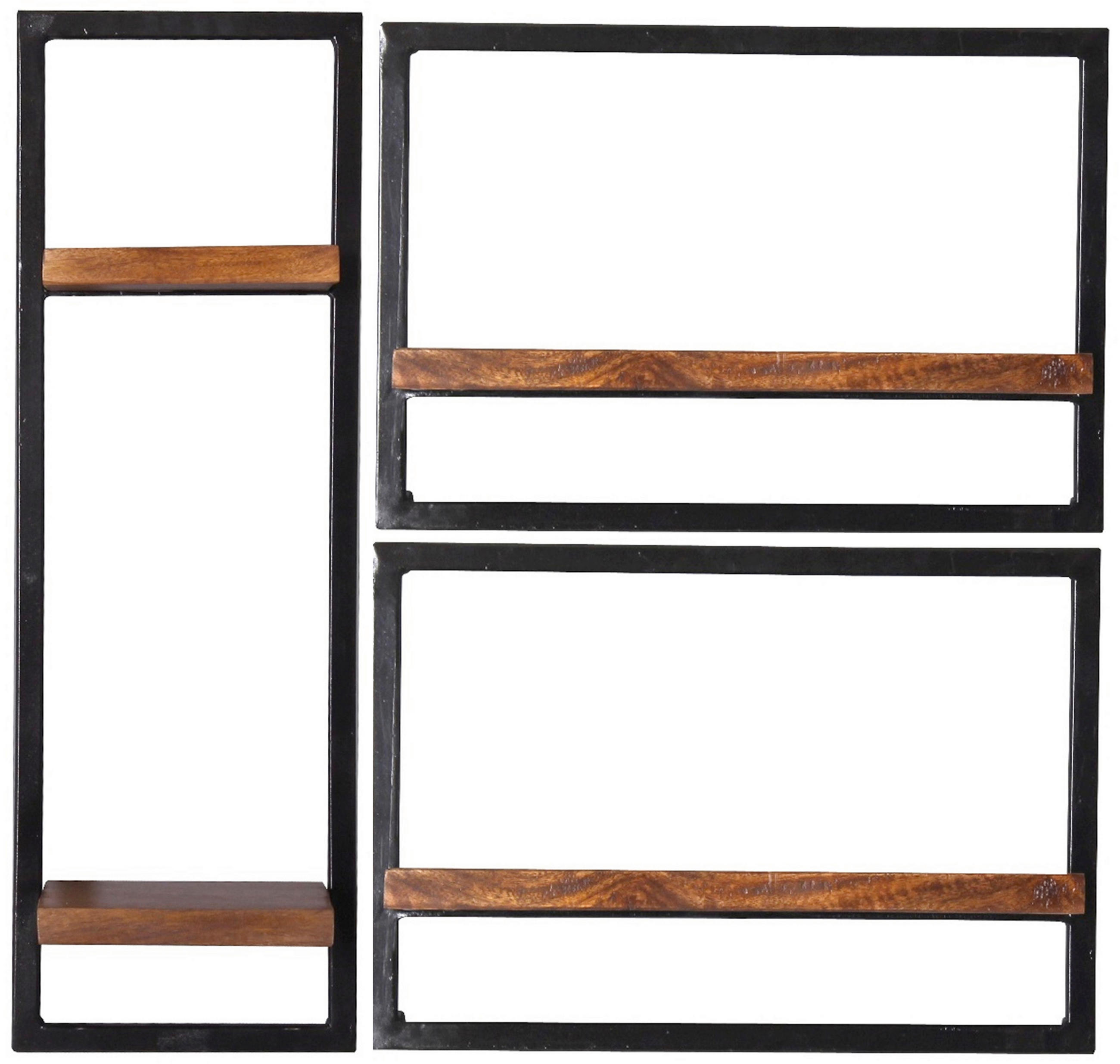 WANDREGALSET 80/75/25 cm  - Schwarz/Naturfarben, Design, Holz/Metall (80/75/25cm) - MID.YOU