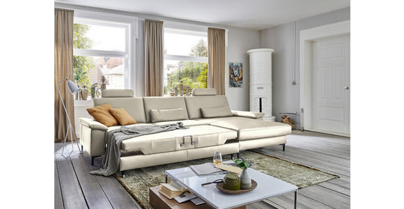 ECKSOFA  in Echtleder Ecru  334/176 cm  - Ecru/Schwarz, Design, Leder/Metall (334/176cm) - Dieter Knoll
