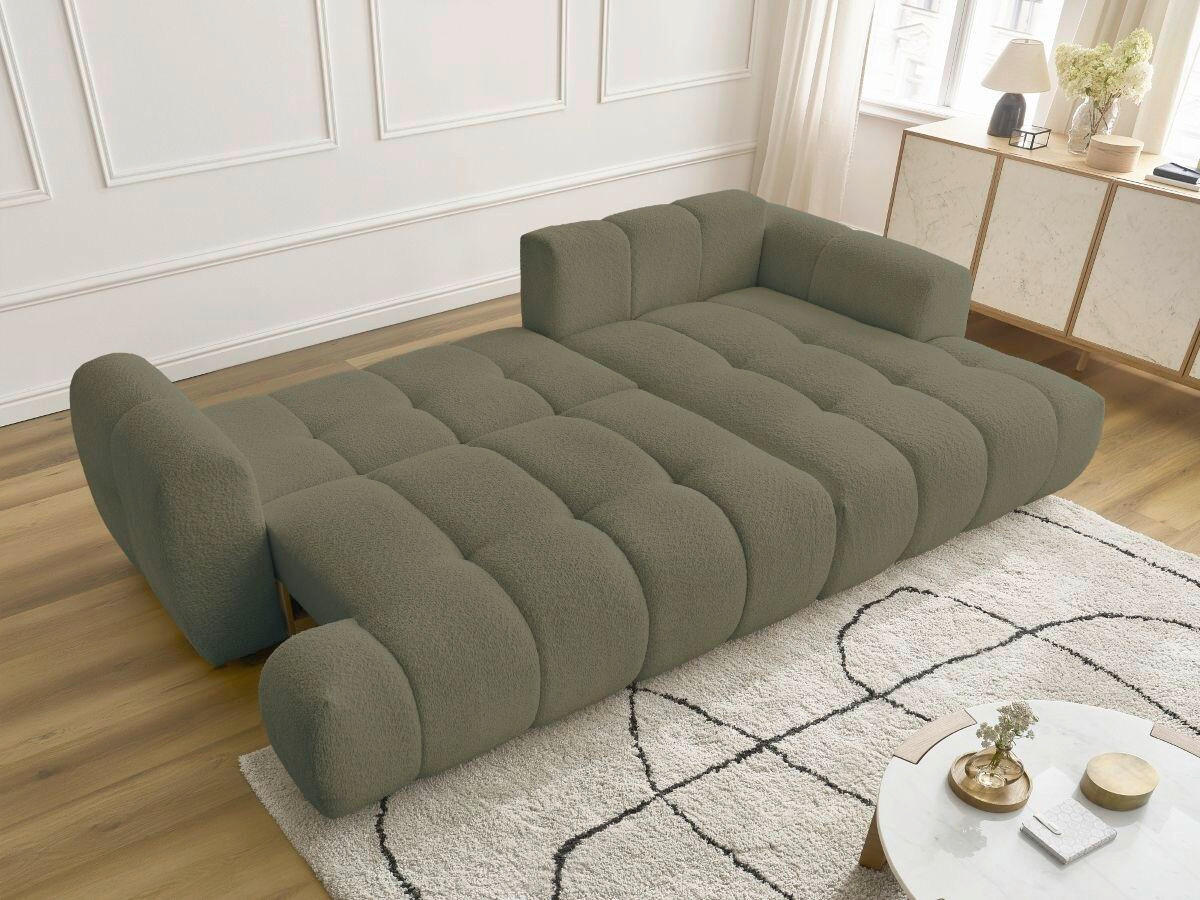 ECKSCHLAFSOFA FUJI Bouclé Grün  inkl.  - Schwarz/Grün, MODERN, Kunststoff/Textil (292/160cm)