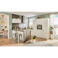 KÜCHENLEERBLOCK   in Eichefarben, Weiß Hochglanz  - Edelstahlfarben/Eichefarben, MODERN, Holzwerkstoff/Metall (305/255/185cm) - Welnova