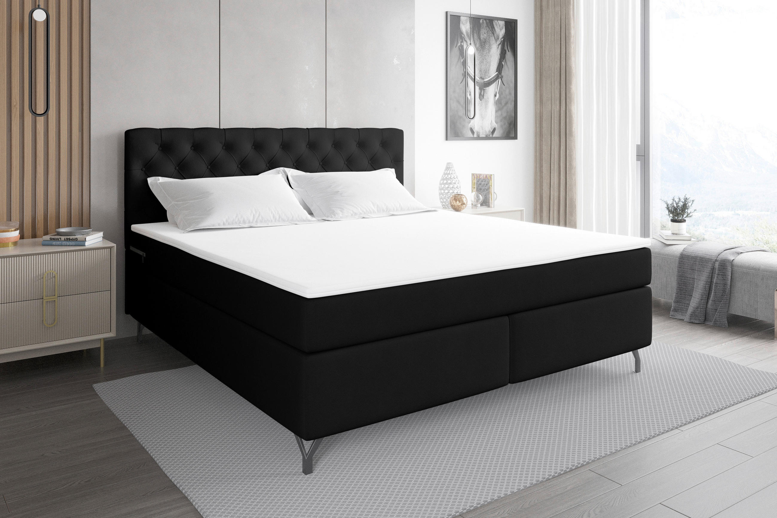 BOXSPRINGBETT 180/200 cm  in Schwarz  - Schwarz, KONVENTIONELL, Textil/Metall (180/200cm) - Carryhome