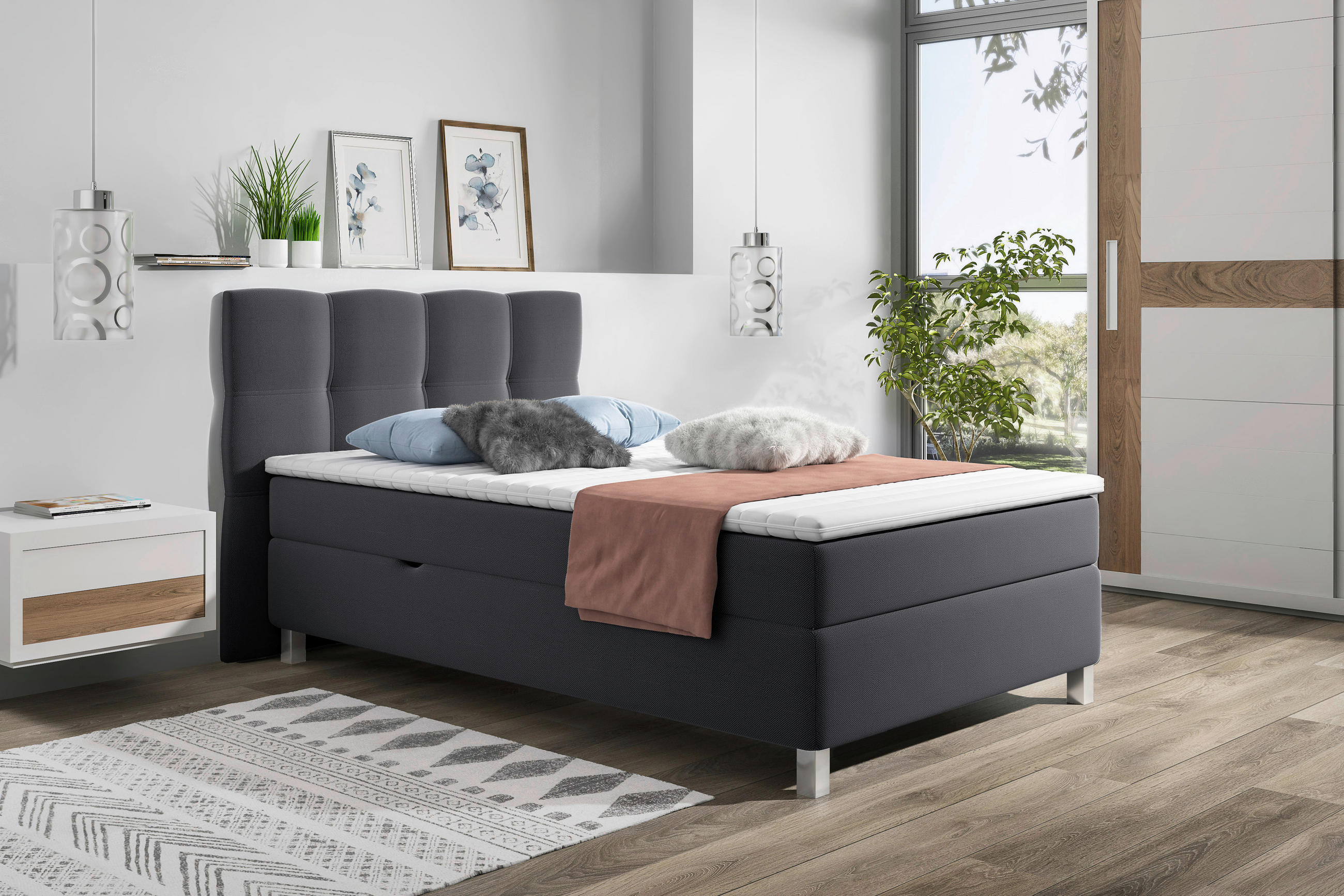 BOXBETT 120/200 cm  in Dunkelgrau  - Dunkelgrau/Alufarben, KONVENTIONELL, Kunststoff/Textil (120/200cm) - Carryhome