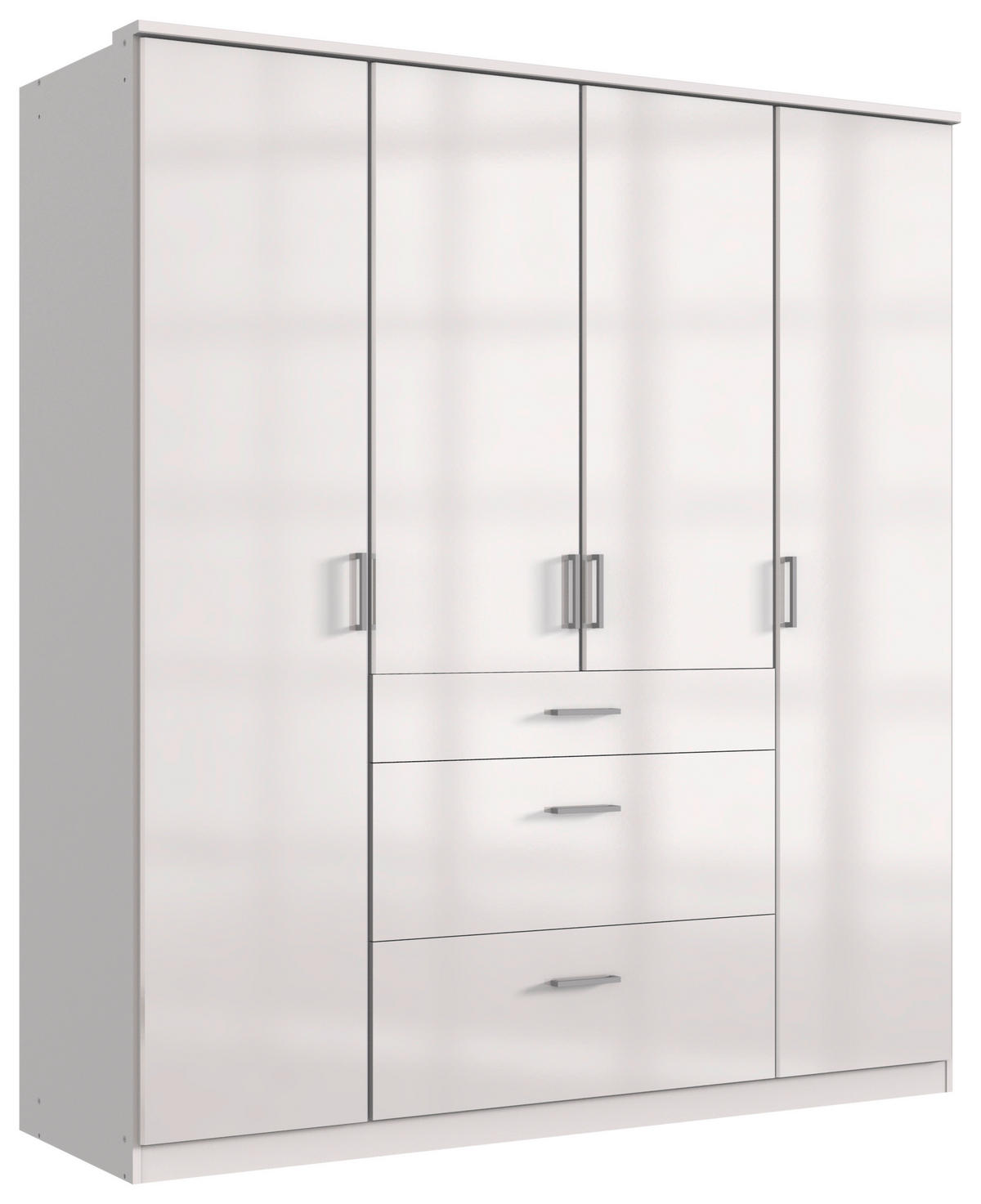 KLEIDERSCHRANK 179/199/58 cm 4-türig Weiß Hochglanz, Weiß  - Chromfarben/Weiß Hochglanz, Basics, Holzwerkstoff (179/199/58cm) - MID.YOU
