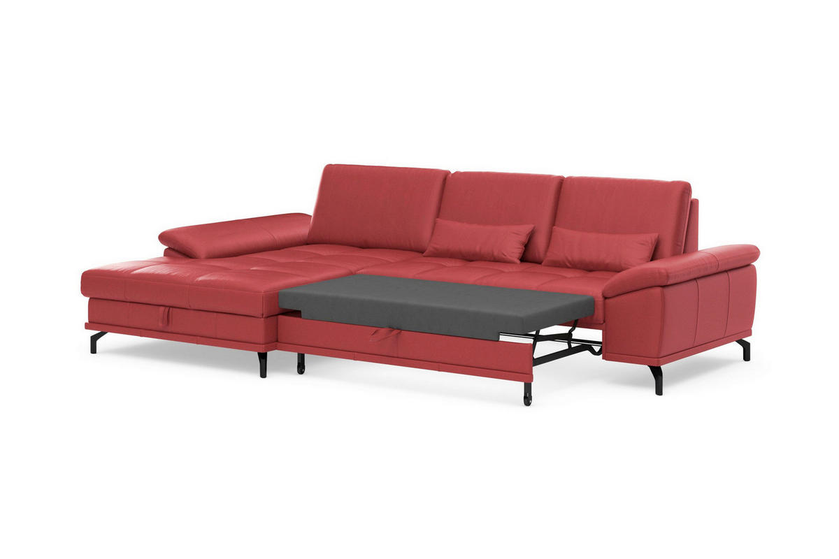 ROHOVÁ SEDAČKA, textil, koža, červená - čierna/červená, Basics, kov/koža (176/301cm) - Sit & More