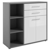 KOMMODE Texas, 116,5/110/40 cm, 2 Schublade(n)  - Dunkelgrau/Weiß Hochglanz, MODERN, Glas/Holzwerkstoff (116,5/110/40cm) - Novel