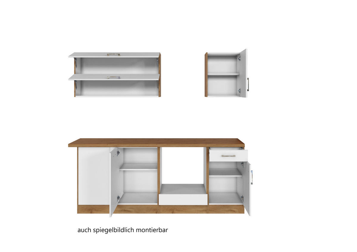 ECKKÜCHE 210/210 cm  in Weiß  - Eichefarben/Alufarben, MODERN, Holzwerkstoff/Metall (210/210cm) - Held