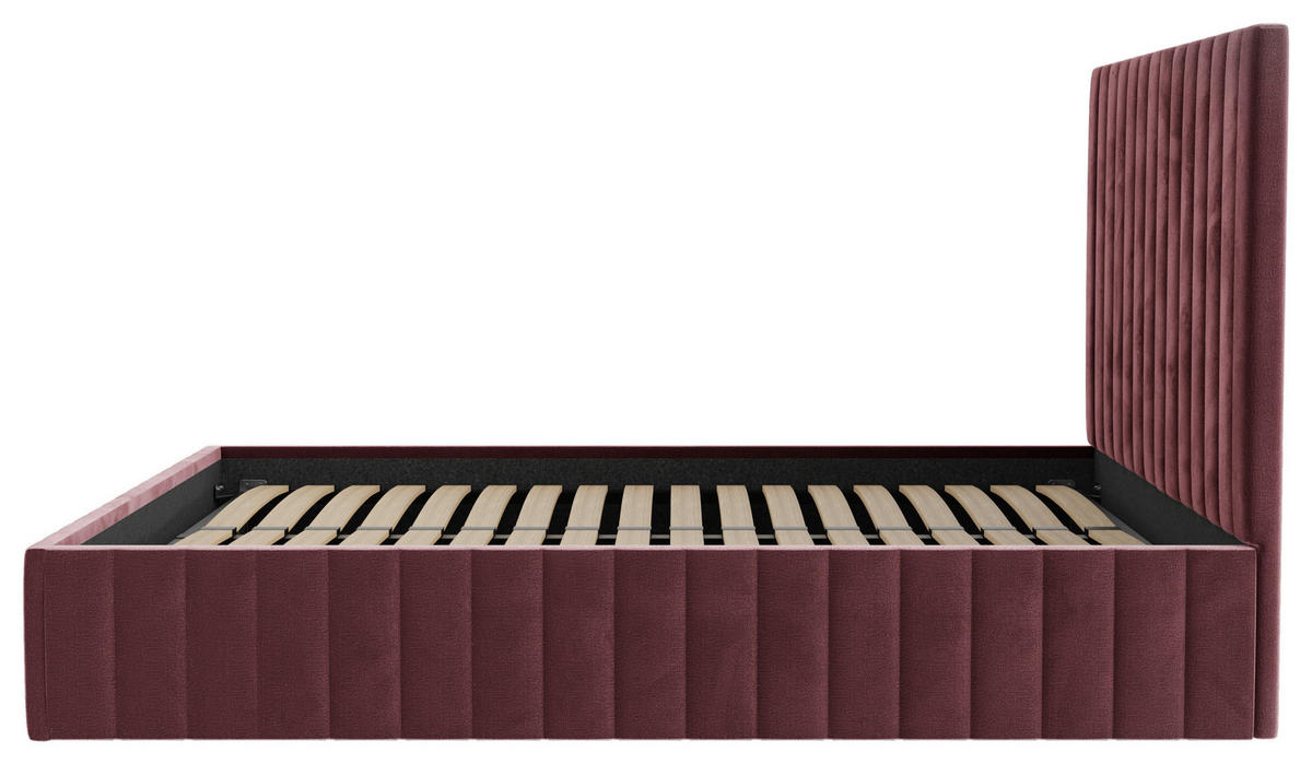 POLSTERBETT Lattenrost, Bettkasten 140/200 cm  in Bordeaux  - Bordeaux/Schwarz, Design, Holz/Textil (140/200cm) - Boxxx