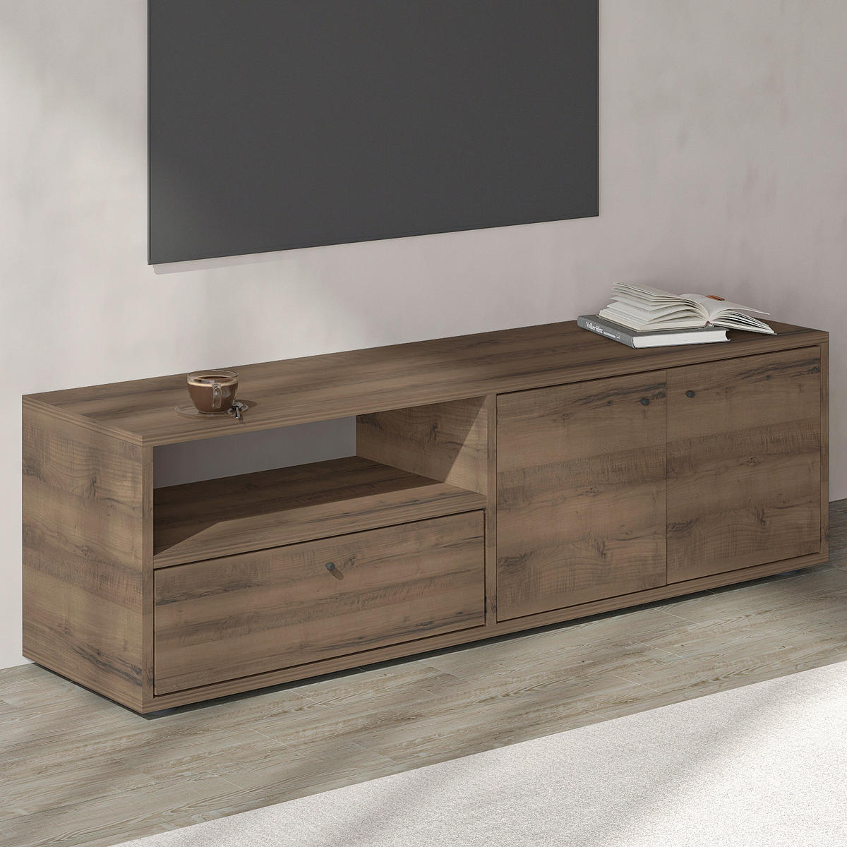 LOWBOARD  35/42/136 cm  stehend  - Eichefarben/Schwarz, Design, Holzwerkstoff (35/42/136cm) - Livetastic