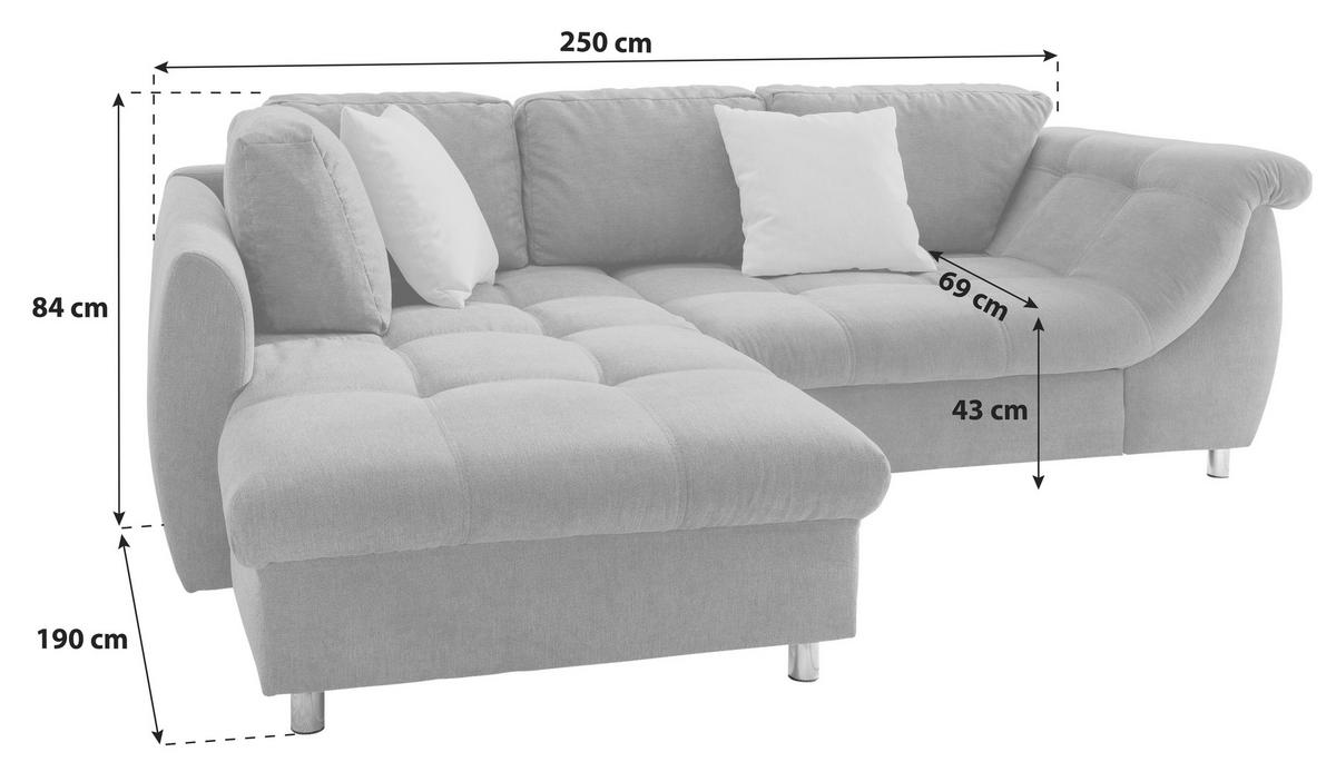 ECKSOFA Grau Mikrofaser  - Chromfarben/Grau, Design, Kunststoff/Textil (190/250cm) - Livetastic