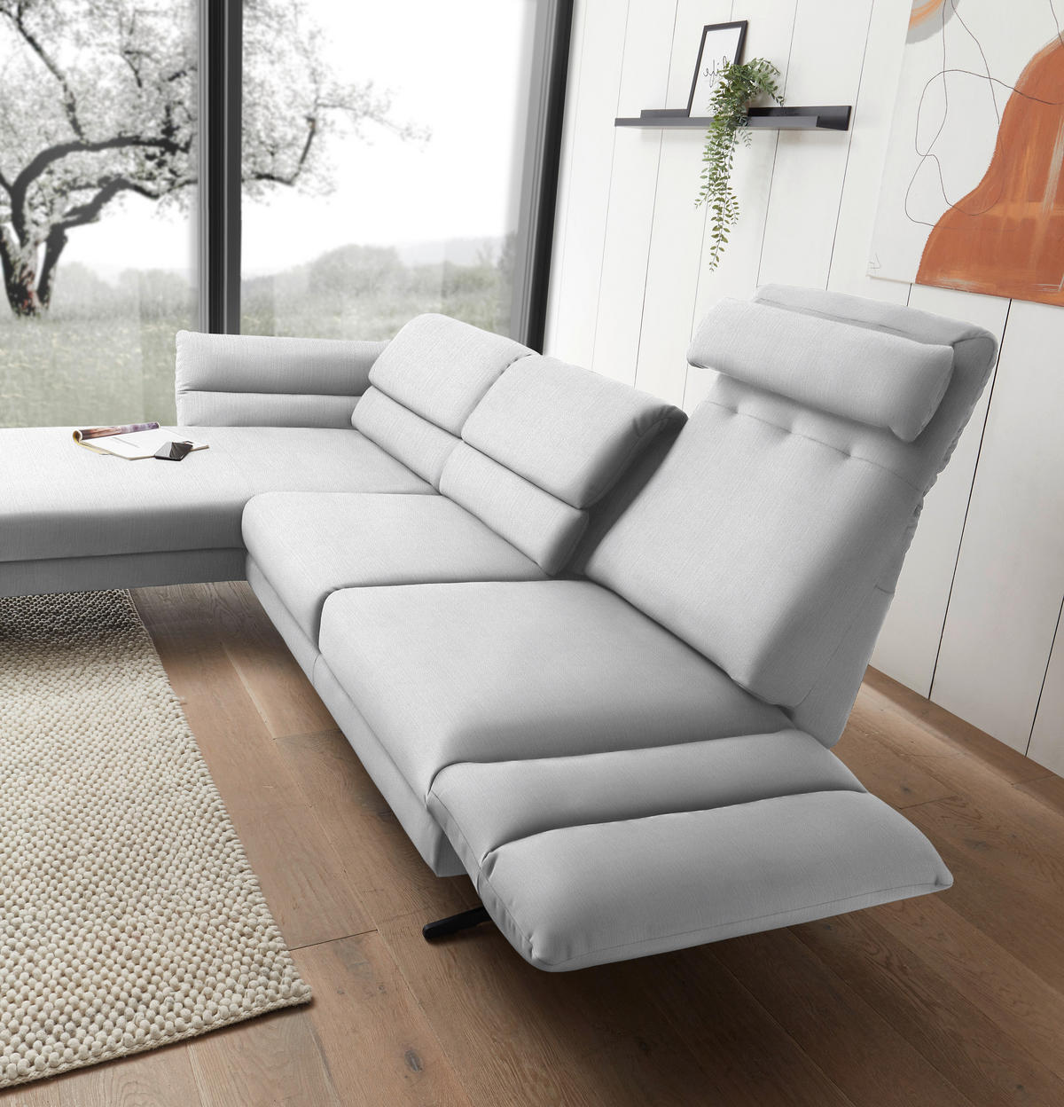 ECKSOFA in Flachgewebe Creme  176-217/279-327 cm  - Creme/Schwarz, Design, Textil/Metall (176-217/279-327cm) - Dieter Knoll