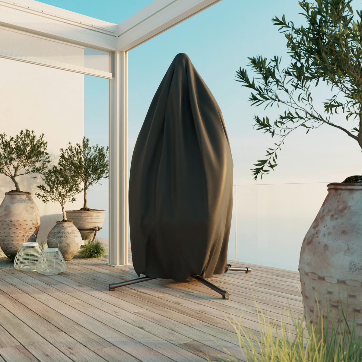 HÄNGESESSEL - Dunkelgrau/Schwarz, Modern, Kunststoff/Textil (100/198/100cm) - Ambia Garden