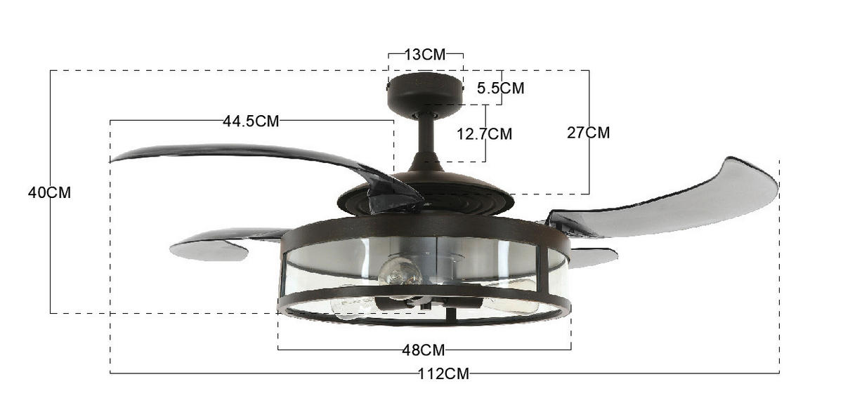DECKENVENTILATOR  122/41 cm    - Transparent/Schwarz, Basics, Kunststoff/Metall (122/41cm) - P & B