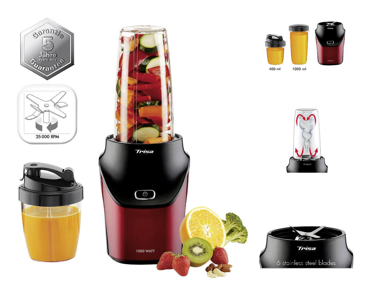 SMOOTHIE MAKER  - Rot/Schwarz, MODERN, Kunststoff (16/18/20,5cm) - Trisa Electronics
