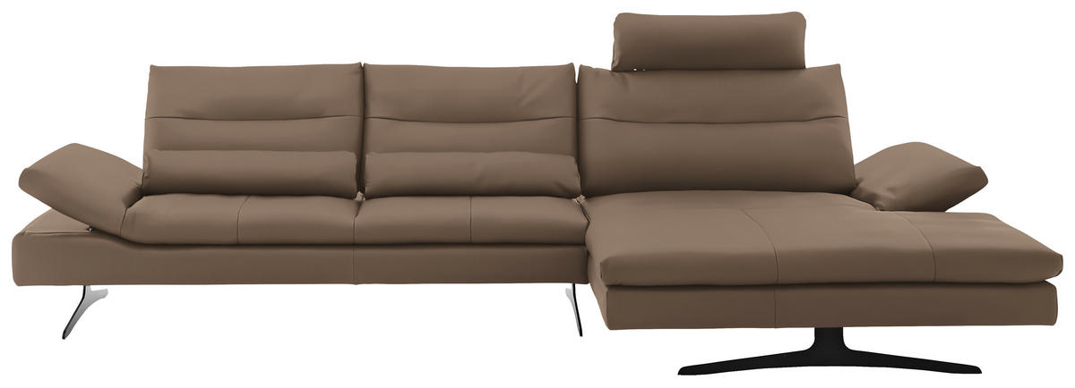 ECKSOFA in Echtleder Hellbraun  - Hellbraun/Schwarz, Modern, Leder/Metall (342/158cm) - Chilliano