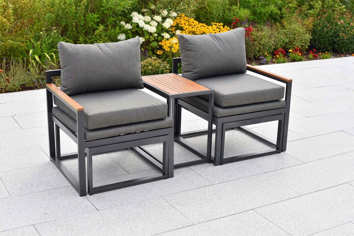 GARTENSET 11-teilig  - Graphitfarben/Naturfarben, KONVENTIONELL, Kunststoff/Textil - Gardenson
