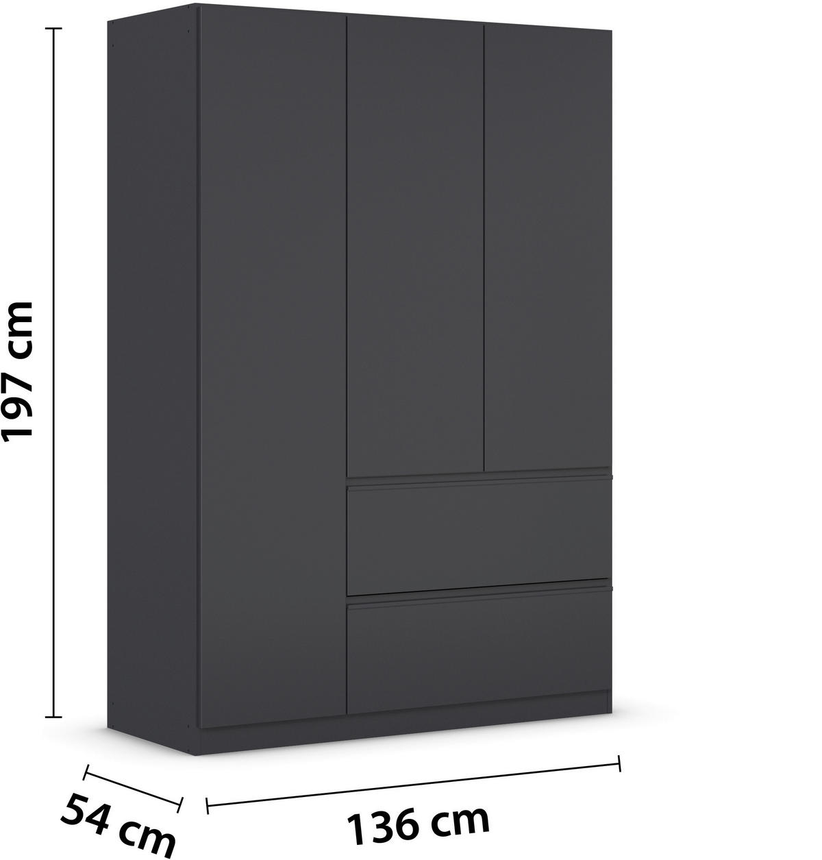 DREHTÜRENSCHRANK in Grau  - Grau, Modern, Holzwerkstoff (136/197/54cm) - Rauch Möbel