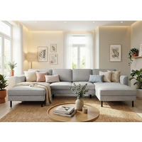 WOHNLANDSCHAFT Grau Cord  - Schwarz/Grau, MODERN, Textil/Metall (161/306/161cm) - Trendmanufaktur