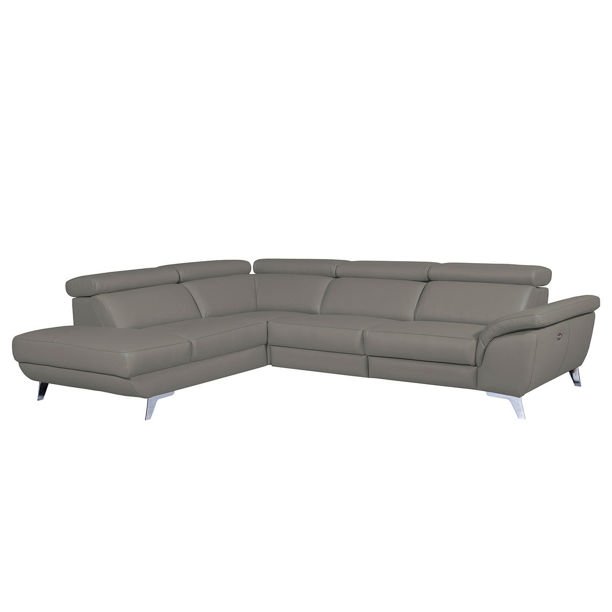 ECKSOFA  in Echtleder Grau  228/283 cm  - Silberfarben/Grau, Design, Leder/Metall (228/283cm) - Livetastic