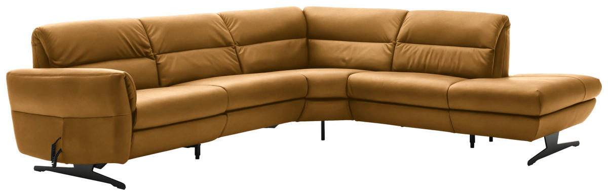 ECKSOFA in Echtleder Currygelb  286/258 cm  - Currygelb/Schwarz, Design, Leder/Metall (286/258cm) - Schöner Wohnen