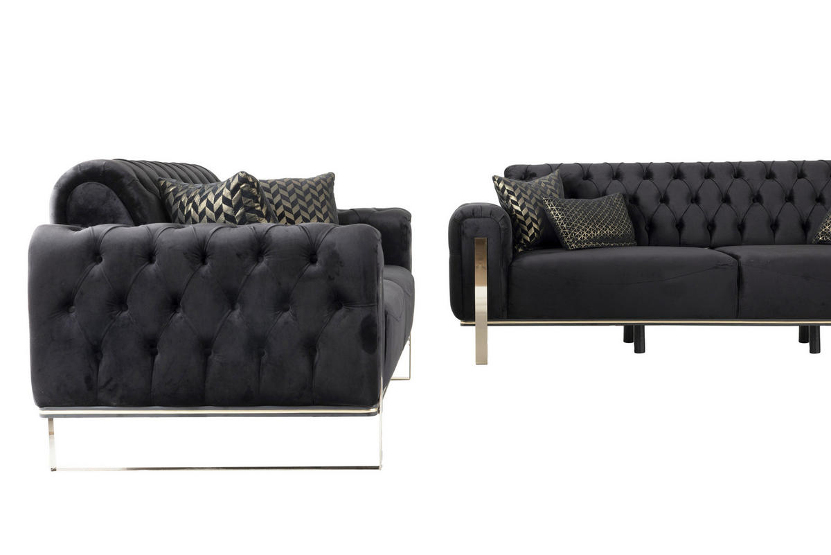 2-SITZER-SOFA in Samt Schwarz  - Goldfarben/Schwarz, Design, Textil (187/94/84,5cm) - Livetastic