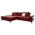 ECKSOFA in Echtleder Rot  - Rot/Alufarben, Design, Leder/Metall (184/316cm) - Cantus