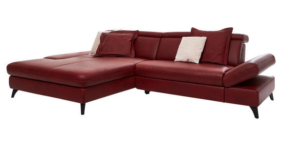 ECKSOFA in Echtleder Rot  - Rot/Alufarben, Design, Leder/Metall (184/316cm) - Cantus