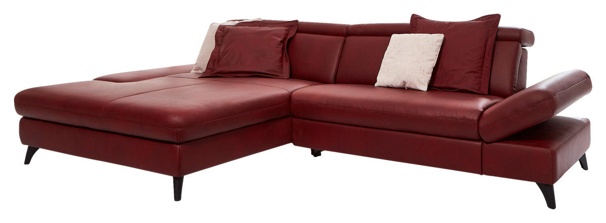 ECKSOFA in Echtleder Rot  - Rot/Alufarben, Design, Leder/Metall (184/285cm) - Cantus