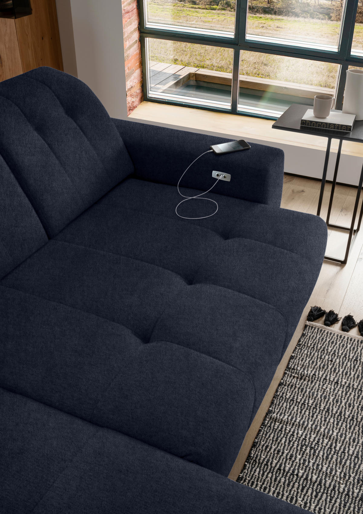 ECKSOFA Dunkelblau Mikrofaser  - Schwarz/Dunkelblau, MODERN, Textil/Metall (180/258cm) - Livetastic