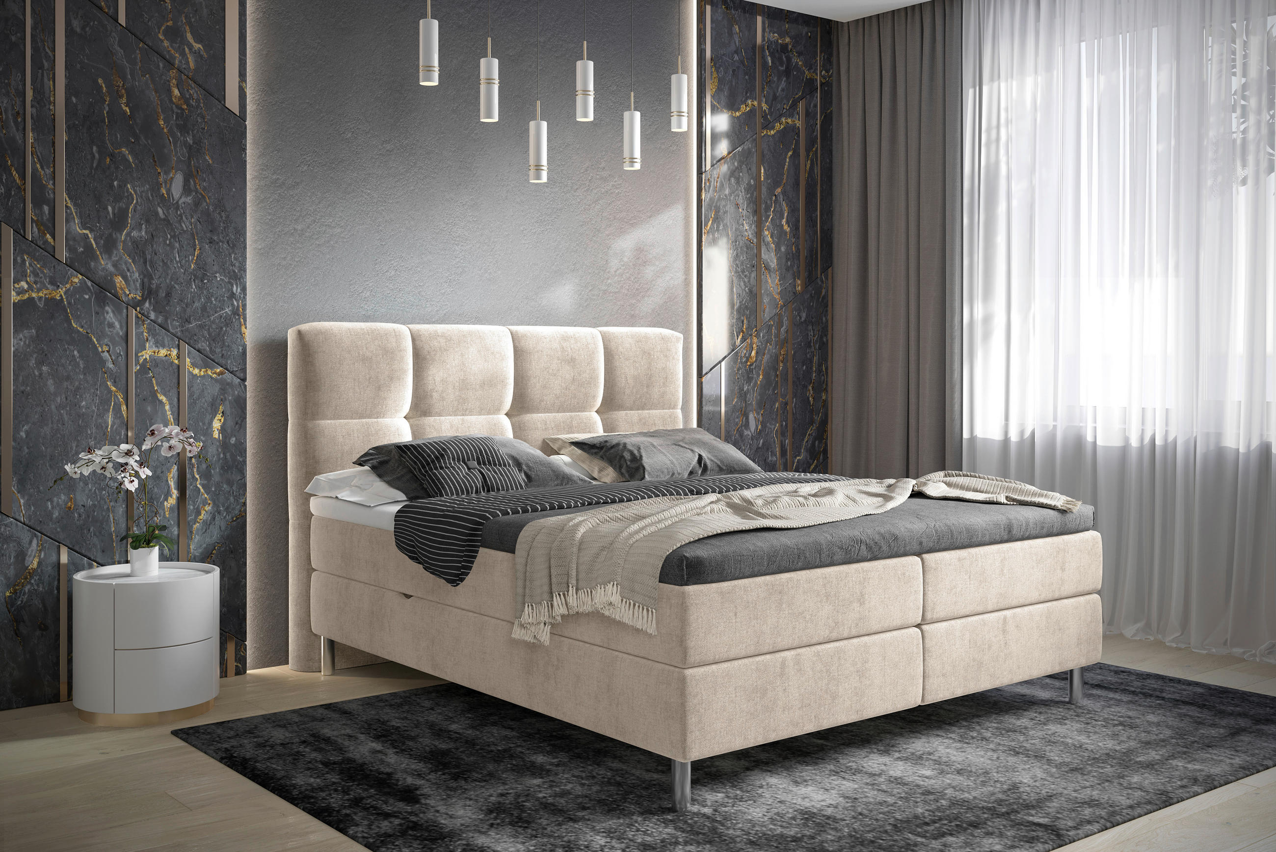 BOXBETT 140/200 cm  in Beige  - Chromfarben/Beige, MODERN, Holz/Holzwerkstoff (140/200cm) - Esposa