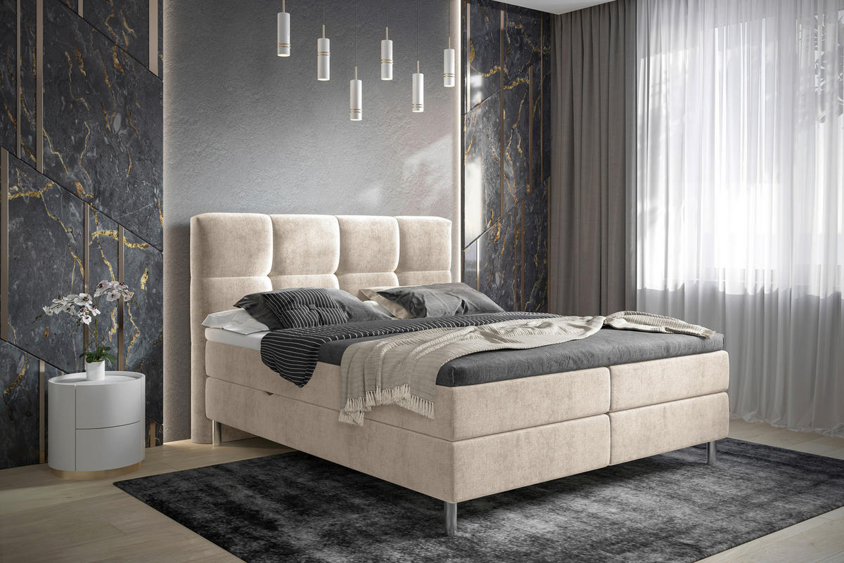 BOXBETT 180/200 cm  in Beige  - Chromfarben/Beige, Design, Holz/Holzwerkstoff (180/200cm) - Esposa