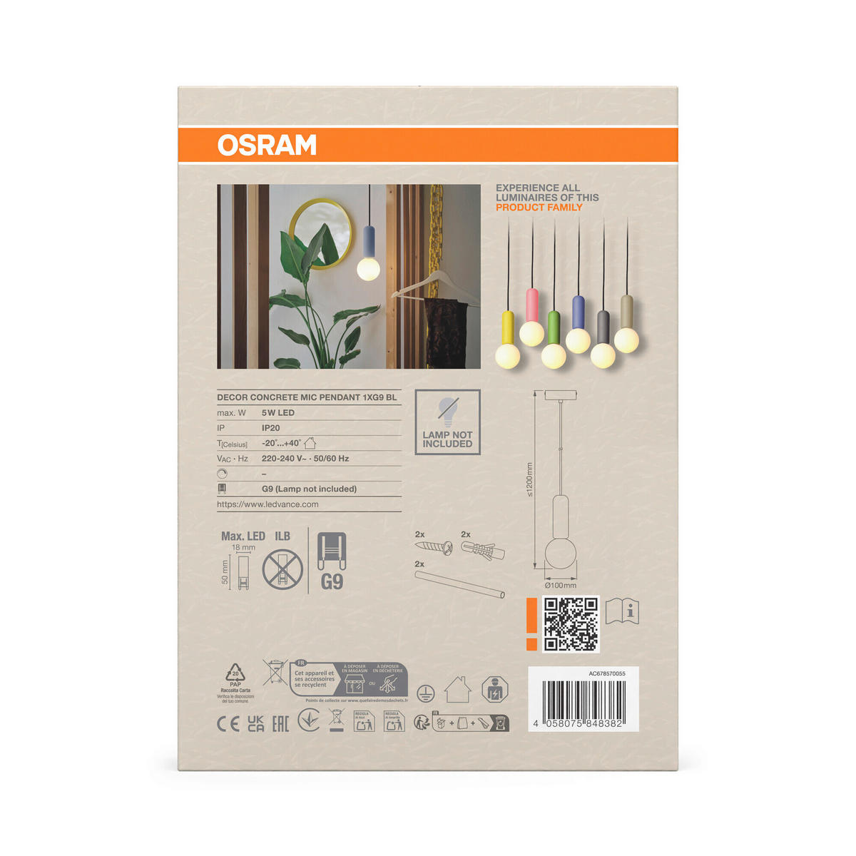 HÄNGELEUCHTE 10/120 cm  - Blau, Basics, Stein (10/120cm) - Osram