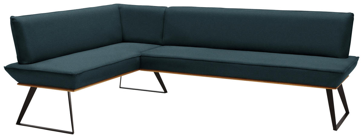 ECKBANK 163/223 cm Lederlook Schwarz, Eichefarben, Petrol Eiche massiv Metall   - Eichefarben/Petrol, Design, Holz/Textil (163/223cm) - Voleo