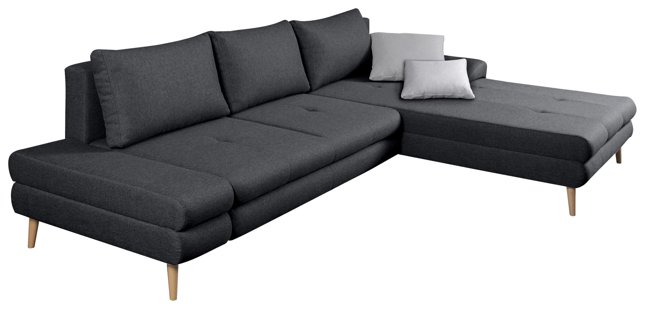 ECKSOFA Dunkelgrau Webstoff  - Dunkelgrau/Erlefarben, Trend, Holz/Textil (313/215cm) - MID.YOU