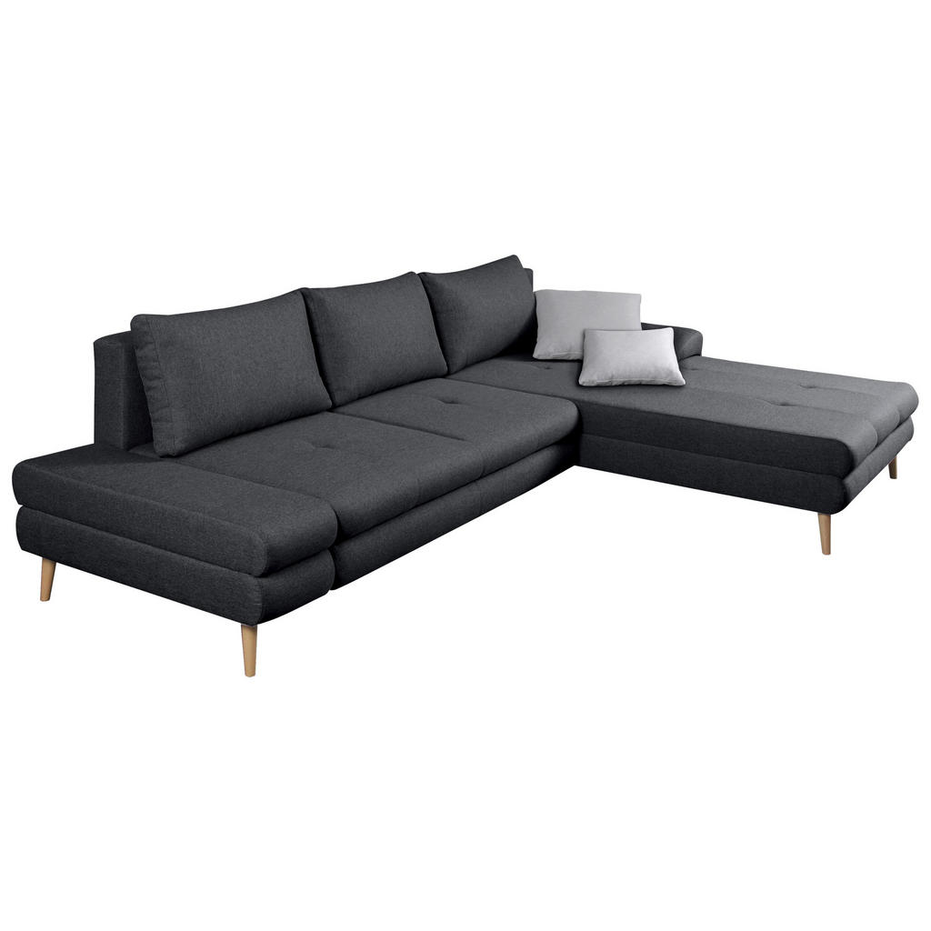 Thumbnail - Mid.you Ecksofa, Dunkelgrau, Textil, Erle, massiv, Uni, 5-Sitzer, seitenverkehrt montierbar, L-Form, 313x215 cm, Made in...