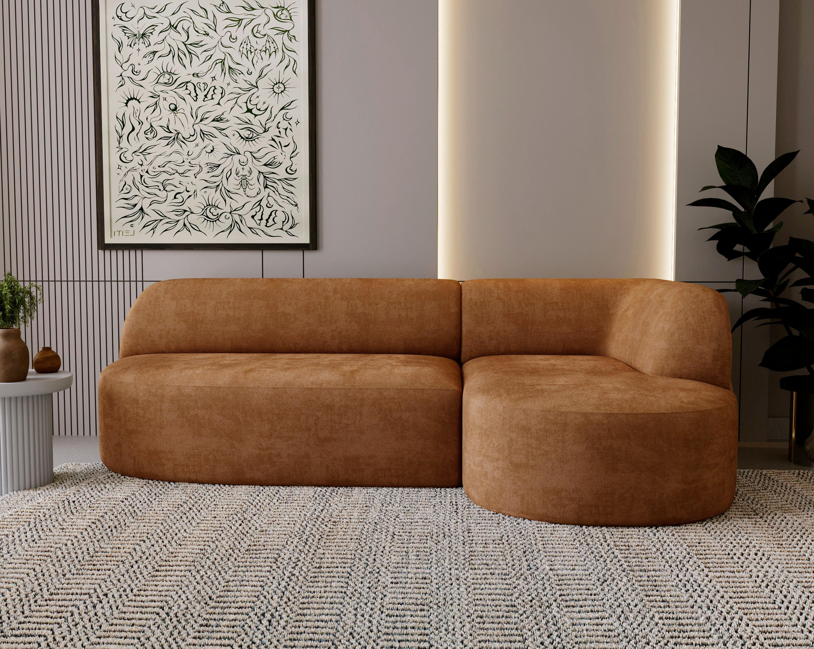 ECKSOFA LEILA in Chenille Rostfarben  218/156 cm  - Rostfarben/Schwarz, Design, Kunststoff/Textil (218/156cm) - Livetastic