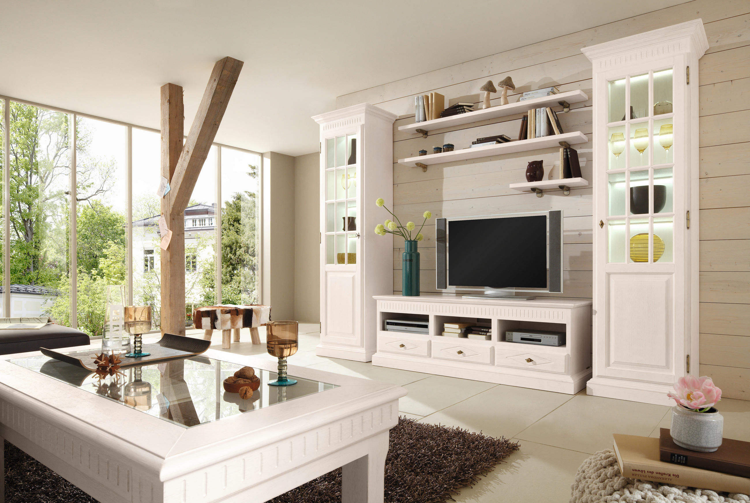WOHNWAND 6-teilig  in Weiß  312/217/50 cm  - Weiß, LIFESTYLE, Holz (312/217/50cm) - Livetastic