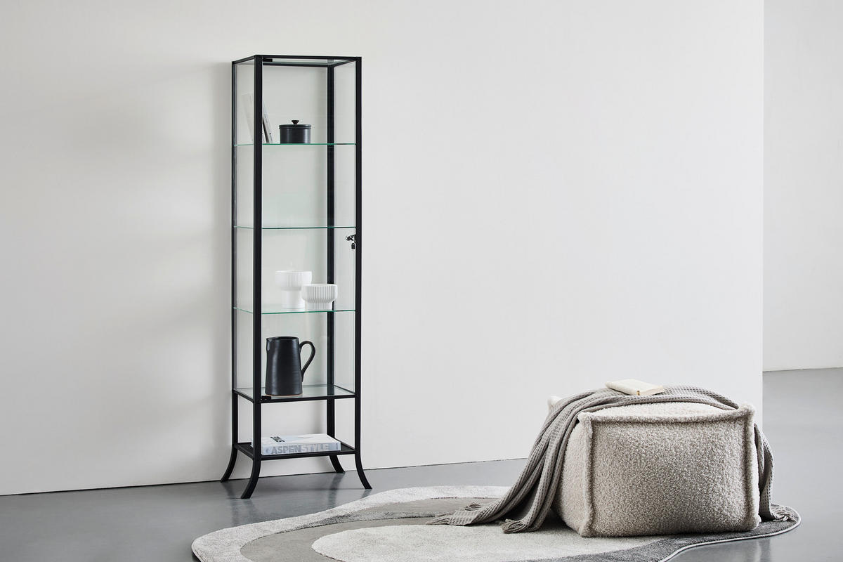 VITRINESchwarz, Transparent  - Transparent/Schwarz, Basics, Glas/Metall (45/180/40cm) - Xora