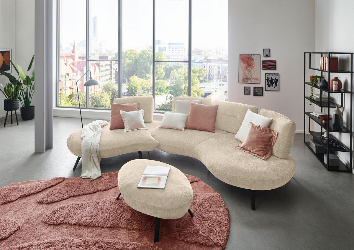 BIGSOFA Flachgewebe Creme  - Creme/Schwarz, Design, Textil/Metall (456/93/138cm) - Moderano