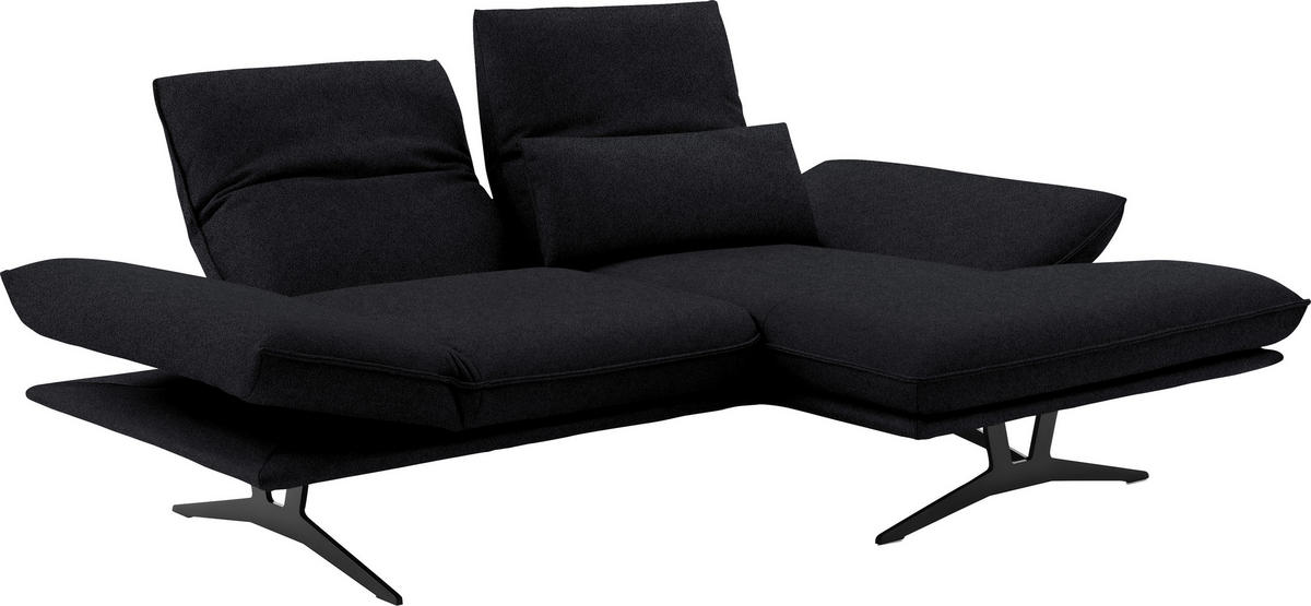 ECKSOFA in Echtleder Schwarz  - Schwarz, Design, Leder/Metall (210/130cm) - Dieter Knoll