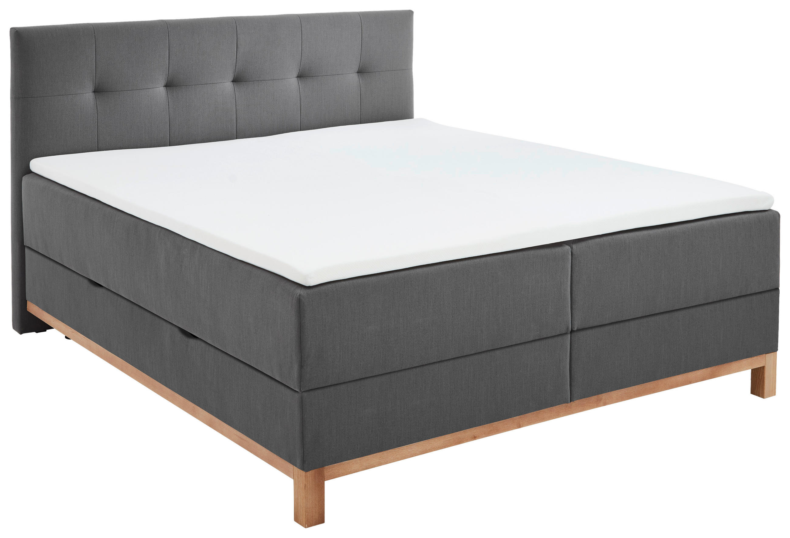 Thumbnail - Livetastic Boxbett meise.möbel Catania, Anthrazit, Textil, Esche, vollmassiv, H3, Höhe ca. 15 cm, 180x200 cm, Goldenes M...