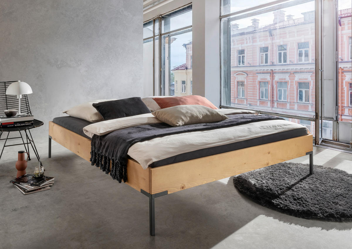 PAT FUTON 180/200 cm  culoare lemn molid  - culoare lemn molid/negru, Modern, lemn/metal (180/200cm) - Livetastic