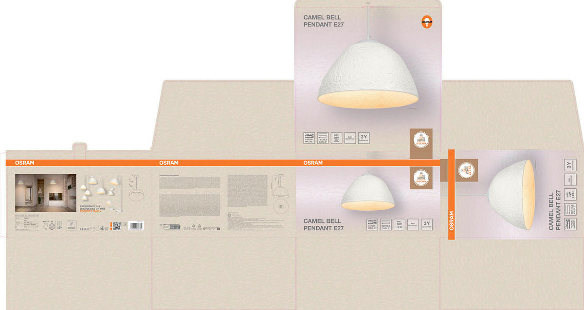 HÄNGELEUCHTE 37.5/169 cm  - Weiß, Design, Papier/Metall (37.5/169cm) - Osram