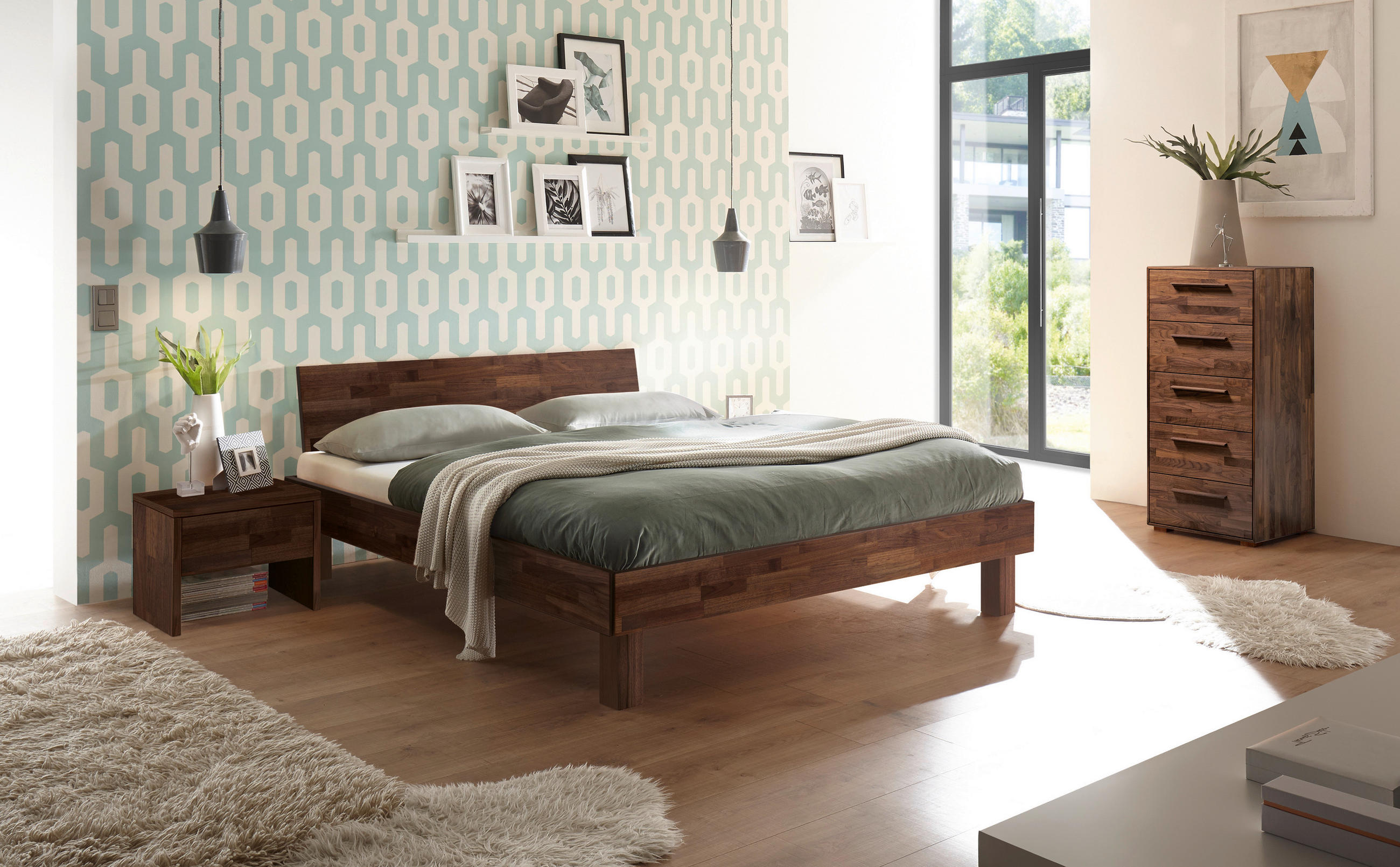BETT 200/200 cm  in Nussbaumfarben  - Nussbaumfarben, Natur, Holz (200/200cm) - Hasena