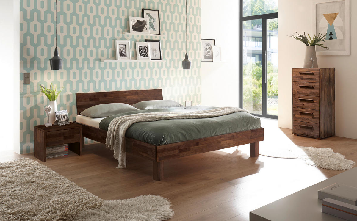 BETT 200/200 cm  in Nussbaumfarben  - Nussbaumfarben, Natur, Holz (200/200cm) - Hasena