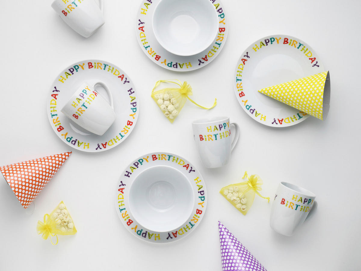 FRUKOSTSERVIS Happy Birthday  - multicolor, Basics, keramik - Creatable