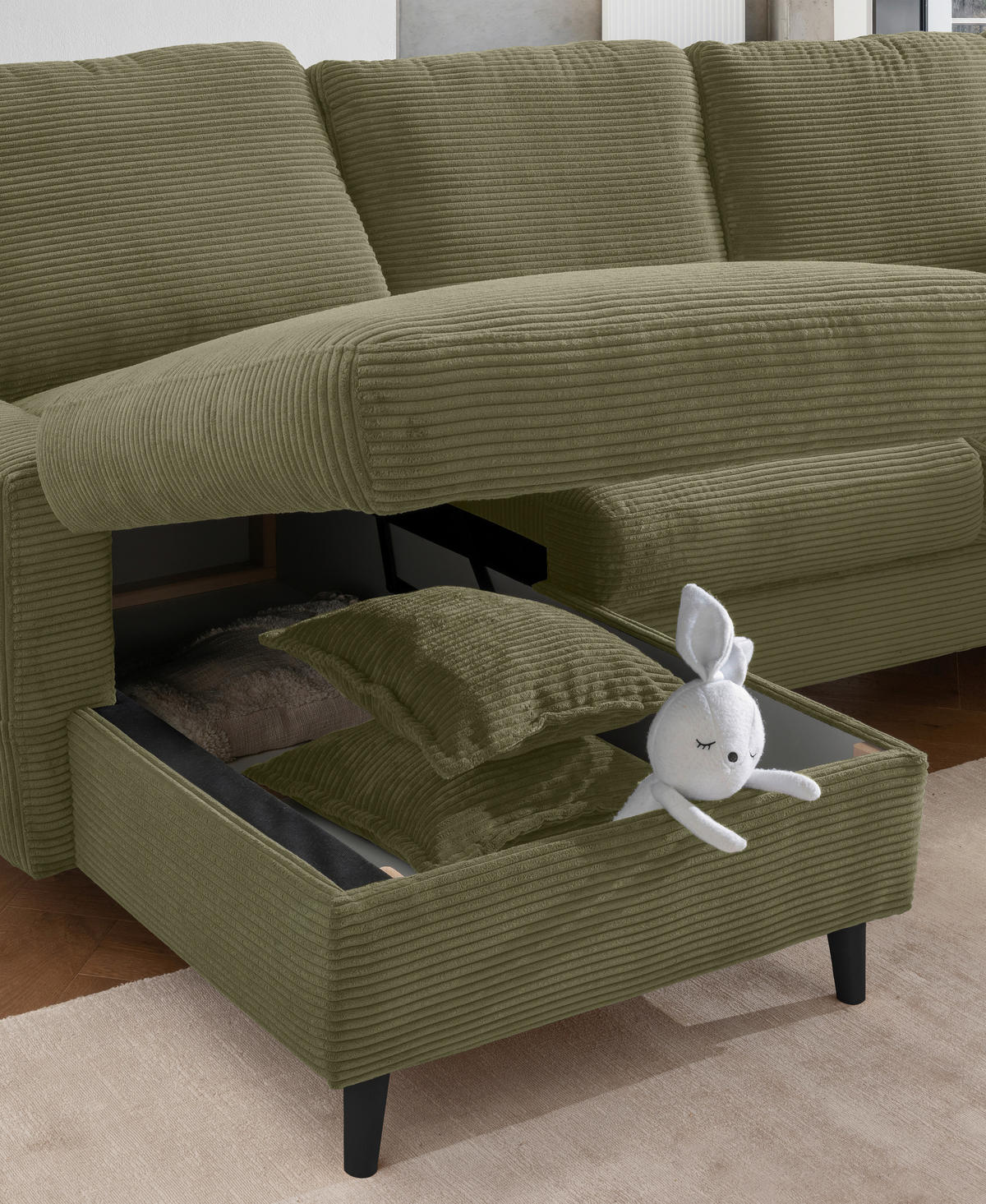 ECKSOFA Olivgrün Cord  - Schwarz/Olivgrün, Design, Holz/Textil (150/228cm) - P & B