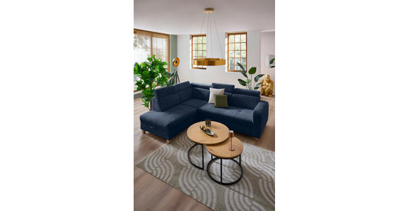 ECKSOFA inkl. Funktionen Dunkelblau Samt - Dunkelblau, Natur, Holz/Textil (206/261cm) - Venda