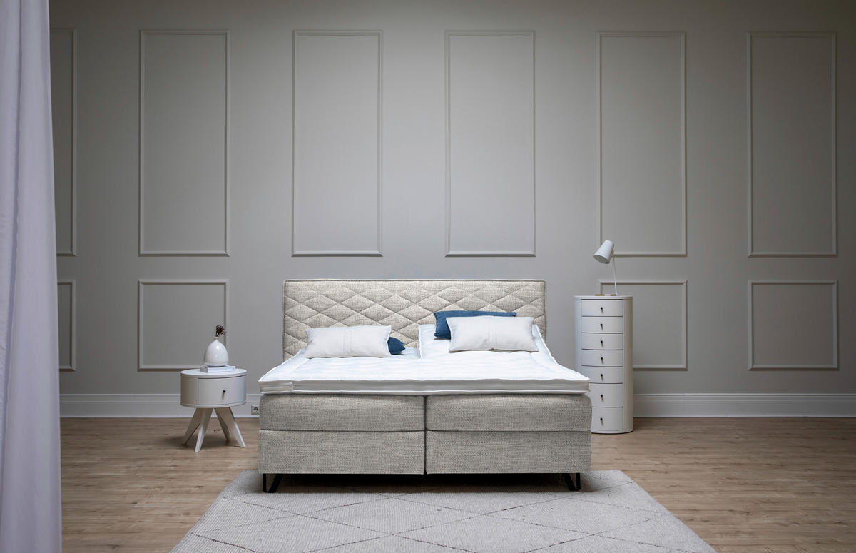 BOXSPRINGBETT 160/200 cm  in Hellgrau  - Hellgrau/Schwarz, KONVENTIONELL, Holz/Textil (160/200cm) - Sjöholm