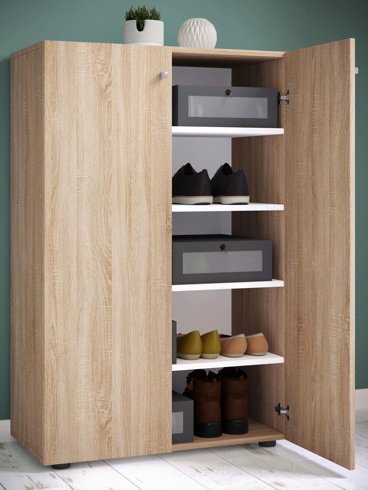 SCHUHSCHRANK  in 70/110/39 cm  - Schwarz/Grau, KONVENTIONELL, Holzwerkstoff/Kunststoff (70/110/39cm) - MID.YOU